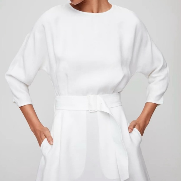 Wilfred Tavin Classy Linen Blend Midi Dress 3/4 Sleeves Crew Neck White Size XXS - Picture 7 of 17